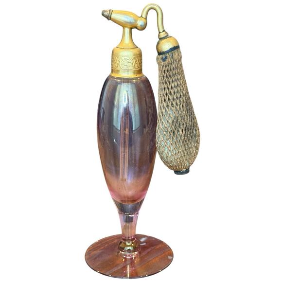 Antique Art Deco 1920’s Perfume Atomizer Glass Bottle Dusty Pink 6” Gold Tone - Picture 1 of 15